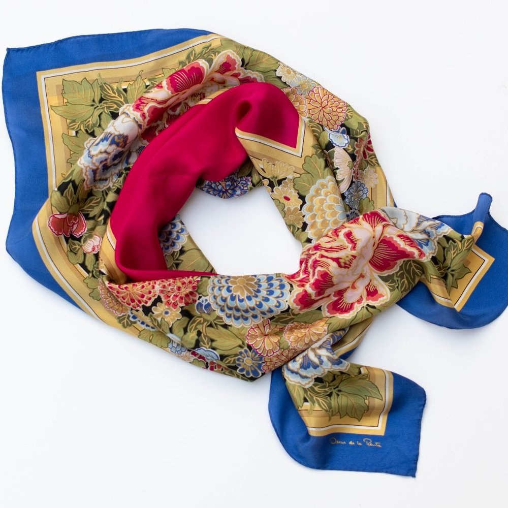 Oscar de la Renta Vintage Floral Silk Scarf - Picture 4 of 6